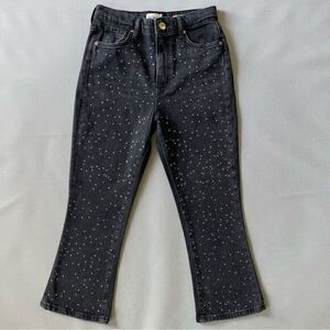 Flared Cropped Black Rhinestone Capri Jeans Size 6S